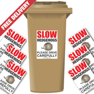 Slow Hedgehogs Please Drive Carefully Speed Reduction Wheelie Bin Stickers